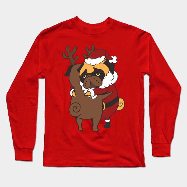 Pug Hugs Christmas Long Sleeve T-Shirt by huebucket